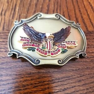 Belt Buckle 1970's RAINTREE Solid Brass THE RIGHT TO KEEP & BEAR ARMS Eagle 1978